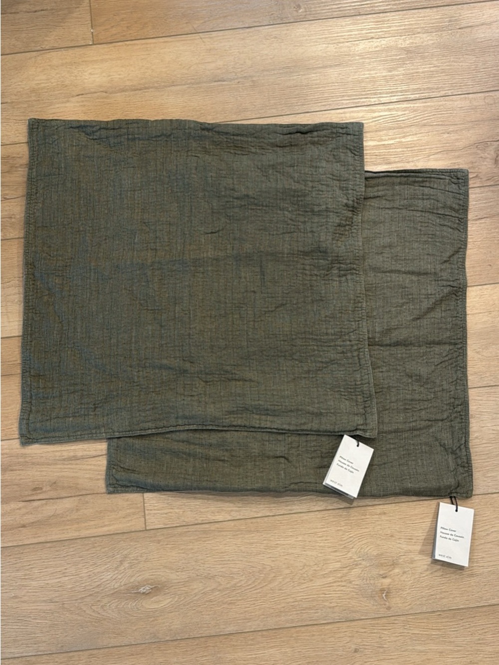 West Elm European Flax Linen Pillow Cover 24x24 Dark Olive NWT Set of 2